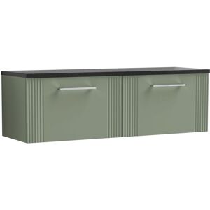 Nuie - Deco Satin Green 1200mm Wall Hung 2 Drawer Vanity Unit with Black Sparkle Worktop - DPF894LSB2 Nuie - Deco Satin Green 1200mm Wall Hung 2 Drawer Vanity Unit with Black Sparkle Worktop - DPF894LSB2