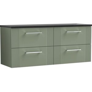 Deco Satin Green 1200mm Wall Hung 4 Drawer Vanity Unit with Black Sparkle Worktop - DPF893LSB2 - Nuie Deco Satin Green 1200mm Wall Hung 4 Drawer Vanity Unit with Black Sparkle Worktop - DPF893LSB2 - Nuie