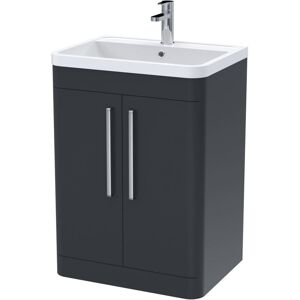 Parade Floor Standing 2-Door Vanity Unit with Polymarble Basin 600mm Wide - Satin Anthracite - Nuie Parade Floor Standing 2-Door Vanity Unit with Polymarble Basin 600mm Wide - Satin Anthracite - Nuie