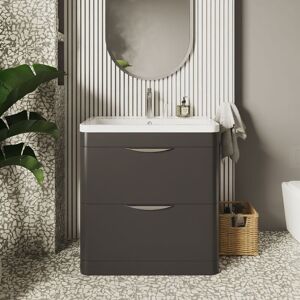 Nuie - Parade Floor Standing 2-Drawer Vanity Unit with Ceramic Basin 800mm Wide - Satin Anthracite Nuie - Parade Floor Standing 2-Drawer Vanity Unit with Ceramic Basin 800mm Wide - Satin Anthracite