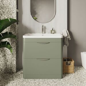 Nuie Parade Floor Standing 2-Drawer Vanity Unit with Polymarble Basin 800mm Wide - Satin Green Nuie Parade Floor Standing 2-Drawer Vanity Unit with Polymarble Basin 800mm Wide - Satin Green