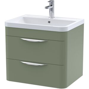 Nuie - Parade Wall Hung 2-Drawer Vanity Unit with Polymarble Basin 600mm Wide - Satin Green Nuie - Parade Wall Hung 2-Drawer Vanity Unit with Polymarble Basin 600mm Wide - Satin Green