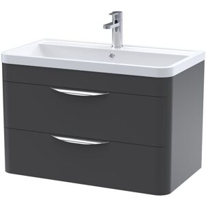 Nuie - Parade Wall Hung 2-Drawer Vanity Unit with Polymarble Basin 800mm Wide - Satin Anthracite Nuie - Parade Wall Hung 2-Drawer Vanity Unit with Polymarble Basin 800mm Wide - Satin Anthracite