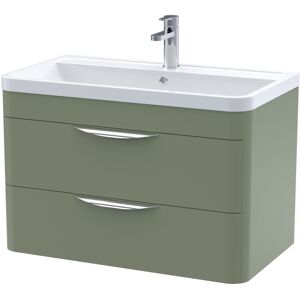 Nuie - Parade Wall Hung 2-Drawer Vanity Unit with Polymarble Basin 800mm Wide - Satin Green Nuie - Parade Wall Hung 2-Drawer Vanity Unit with Polymarble Basin 800mm Wide - Satin Green