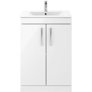 Nuie Athena Floor Standing 2-Door Vanity Unit with Basin-2 600mm Wide - Gloss White Nuie Athena Floor Standing 2-Door Vanity Unit with Basin-2 600mm Wide - Gloss White