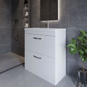 Premier Nuie Athena Gloss White 800mm 2 Drawer Vanity Unit and Minimalist Ceramic Basin - ATH055B Premier Nuie Athena Gloss White 800mm 2 Drawer Vanity Unit and Minimalist Ceramic Basin - ATH055B