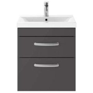 Nuie - Athena Gloss Grey 500mm Wall Hung 2 Drawer Vanity Unit and Mid Edge Ceramic Basin - ATH074A Nuie - Athena Gloss Grey 500mm Wall Hung 2 Drawer Vanity Unit and Mid Edge Ceramic Basin - ATH074A