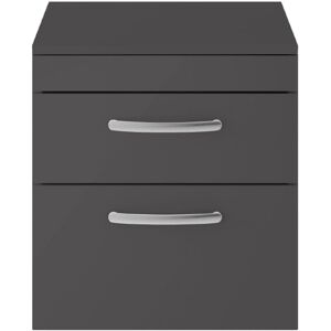 Nuie - Athena Wall Hung 2-Drawer Vanity Unit and Worktop 500mm Wide Gloss Grey Nuie - Athena Wall Hung 2-Drawer Vanity Unit and Worktop 500mm Wide Gloss Grey