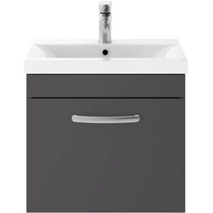 Nuie - Athena Wall Hung 1-Drawer Vanity Unit with Basin-2 500mm Wide - Gloss Grey Nuie - Athena Wall Hung 1-Drawer Vanity Unit with Basin-2 500mm Wide - Gloss Grey