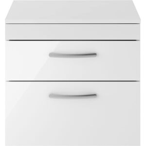 Premier - Nuie Athena Wall Hung 2-Drawer Vanity Unit and Worktop 600mm Wide - Gloss White Premier - Nuie Athena Wall Hung 2-Drawer Vanity Unit and Worktop 600mm Wide - Gloss White