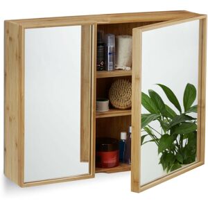 Relaxdays - Bathroom Bamboo Mirror Cabinet 2 Doors, Hanging Cupboard, Assembled Wall-Mounted Cabinet h x w x d: 50 x 65 x 14 cm, Natural Relaxdays - Bathroom Bamboo Mirror Cabinet 2 Doors, Hanging Cupboard, Assembled Wall-Mounted Cabinet h x w x d: 50 x 65 x 14 cm, Natural