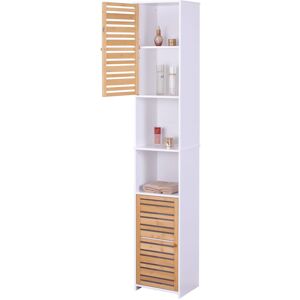Relaxdays bathroom cabinet, HxWxD: 190 x 34 x 29 cm, 6 shelves, bamboo, MDF, tall, slim, white/natural Relaxdays bathroom cabinet, HxWxD: 190 x 34 x 29 cm, 6 shelves, bamboo, MDF, tall, slim, white/natural