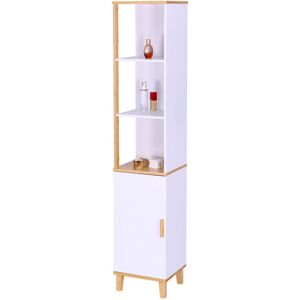 Relaxdays bathroom cabinet with door, HWD: 169x33x31 cm, 5 shelves, bamboo, MDF, tall, slim, white/natural Relaxdays bathroom cabinet with door, HWD: 169x33x31 cm, 5 shelves, bamboo, MDF, tall, slim, white/natural