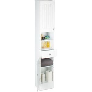 Relaxdays - Bathroom Shelf Narrow With Drawer, Multi Purpose Cupboard, Tall Boy Cabinet, h x w x d: 173.5 x 30.5 x 32 cm, White Relaxdays - Bathroom Shelf Narrow With Drawer, Multi Purpose Cupboard, Tall Boy Cabinet, h x w x d: 173.5 x 30.5 x 32 cm, White