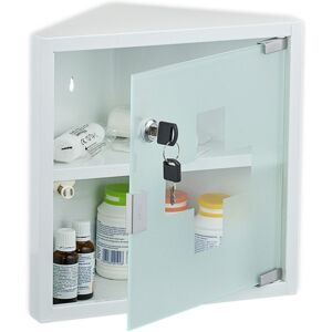 Corner Medicine Cabinet, with 1 Shelf, 30x30x17.5 cm, Lockable, First Aid Cupboard, Steel, Glass Door, White - Relaxdays Corner Medicine Cabinet, with 1 Shelf, 30x30x17.5 cm, Lockable, First Aid Cupboard, Steel, Glass Door, White - Relaxdays
