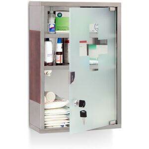 Emergency xl Medicine Cabinet, Stainless Steel & Wood, Wide, Size: 45 x 30 x 12 cm, 3 Shelves, Lockable, w/ 2 Keys, Silver / Brown - Relaxdays Emergency xl Medicine Cabinet, Stainless Steel & Wood, Wide, Size: 45 x 30 x 12 cm, 3 Shelves, Lockable, w/ 2 Keys, Silver / Brown - Relaxdays