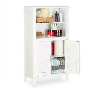 Lamell White Bathroom Cabinet, Bamboo Floor Cupboard, Telephone Cabinet, Kitchen Storage Unit, HxWxD: 92 x 50 x 25.5 cm - Relaxdays Lamell White Bathroom Cabinet, Bamboo Floor Cupboard, Telephone Cabinet, Kitchen Storage Unit, HxWxD: 92 x 50 x 25.5 cm - Relaxdays