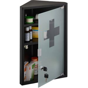 Medicine Cabinet, 3 Shelves, 45x30x17.5 cm, Lockable, Corner First Aid Cupboard, Steel, Glass Door, Black - Relaxdays Medicine Cabinet, 3 Shelves, 45x30x17.5 cm, Lockable, Corner First Aid Cupboard, Steel, Glass Door, Black - Relaxdays