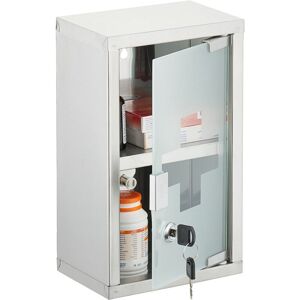 Relaxdays Medicine Cabinet, 2 Shelves, First Aid Storage, Stainless Steel, Frosted Glass, 30x18x12cm, Lockable, Silver Relaxdays Medicine Cabinet, 2 Shelves, First Aid Storage, Stainless Steel, Frosted Glass, 30x18x12cm, Lockable, Silver