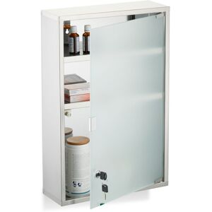 Relaxdays - Medicine Cabinet, 3 Shelves, First Aid Storage, Stainless Steel, Frosted Glass, 58x38x13 cm, Lockable, Silver Relaxdays - Medicine Cabinet, 3 Shelves, First Aid Storage, Stainless Steel, Frosted Glass, 58x38x13 cm, Lockable, Silver