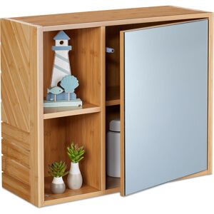 Relaxdays - Mirror Bathroom Cabinet, 2 Open Compartments, Storage Space with Door, HxWxD: 45 x 54.5 x 20 cm, Natural Relaxdays - Mirror Bathroom Cabinet, 2 Open Compartments, Storage Space with Door, HxWxD: 45 x 54.5 x 20 cm, Natural