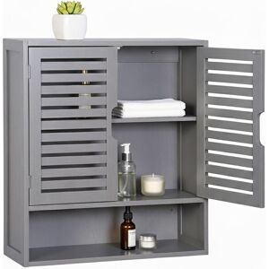 Relaxdays bathroom wall cabinet, 3 compartments, HWD: 66 x 59 x 21 cm, louvered doors, magnetic closure, slim, grey Relaxdays bathroom wall cabinet, 3 compartments, HWD: 66 x 59 x 21 cm, louvered doors, magnetic closure, slim, grey