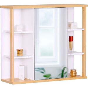 Relaxdays wall-mounted mirror cabinet, 6 shelves, 2 compartments, HxWxD: 64 x 62 x 21 cm, white/natural Relaxdays wall-mounted mirror cabinet, 6 shelves, 2 compartments, HxWxD: 64 x 62 x 21 cm, white/natural