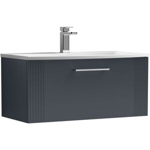 Retro 1 Drawer Wall Hung Vanity Unit with Curved 1 Tap Hole Ceramic Basin - 800mm - Satin Soft Black Balterley Retro 1 Drawer Wall Hung Vanity Unit with Curved 1 Tap Hole Ceramic Basin - 800mm - Satin Soft Black Balterley