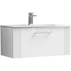 Retro 1 Drawer Wall Hung Vanity Unit with Curved 1 Tap Hole Ceramic Basin - 800mm - Satin White Balterley Retro 1 Drawer Wall Hung Vanity Unit with Curved 1 Tap Hole Ceramic Basin - 800mm - Satin White Balterley