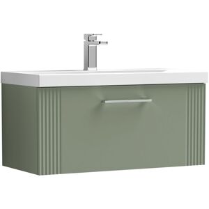 Retro 1 Drawer Wall Hung Vanity Unit with Mid-Edge 1 Tap Hole Ceramic Basin - 800mm - Satin Green Balterley Retro 1 Drawer Wall Hung Vanity Unit with Mid-Edge 1 Tap Hole Ceramic Basin - 800mm - Satin Green Balterley
