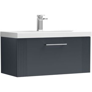 Retro 1 Drawer Wall Hung Vanity Unit with Mid-Edge 1 Tap Hole Ceramic Basin - 800mm - Satin Dark Grey Balterley Retro 1 Drawer Wall Hung Vanity Unit with Mid-Edge 1 Tap Hole Ceramic Basin - 800mm - Satin Dark Grey Balterley