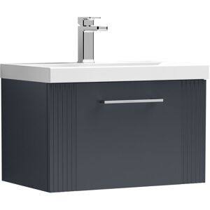 Retro 1 Drawer Wall Hung Vanity Unit with Mid-Edge 1 Tap Hole Ceramic Basin - 600mm - Satin Dark Grey Balterley Retro 1 Drawer Wall Hung Vanity Unit with Mid-Edge 1 Tap Hole Ceramic Basin - 600mm - Satin Dark Grey Balterley