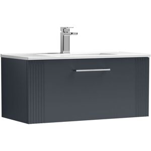 Retro 1 Drawer Wall Hung Vanity Unit with Minimalist 1 Tap Hole Ceramic Basin - 800mm - Satin Dark Grey Balterley Retro 1 Drawer Wall Hung Vanity Unit with Minimalist 1 Tap Hole Ceramic Basin - 800mm - Satin Dark Grey Balterley