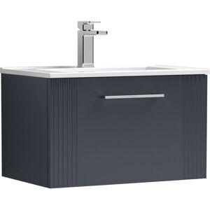Retro 1 Drawer Wall Hung Vanity Unit with Minimalist 1 Tap Hole Ceramic Basin - 600mm - Satin Dark Grey Balterley Retro 1 Drawer Wall Hung Vanity Unit with Minimalist 1 Tap Hole Ceramic Basin - 600mm - Satin Dark Grey Balterley