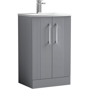 Balterley - Retro 2 Door Floor Standing Vanity Unit with Curved 1 Tap Hole Ceramic Basin - 500mm - Satin Grey Balterley - Retro 2 Door Floor Standing Vanity Unit with Curved 1 Tap Hole Ceramic Basin - 500mm - Satin Grey