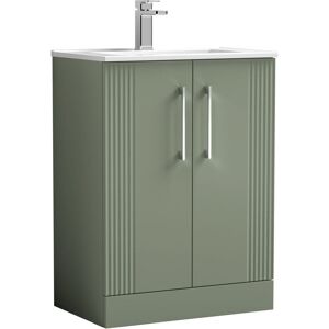 Retro 2 Door Floor Standing Vanity Unit with Minimalist 1 Tap Hole Ceramic Basin - 600mm - Satin Green Balterley Retro 2 Door Floor Standing Vanity Unit with Minimalist 1 Tap Hole Ceramic Basin - 600mm - Satin Green Balterley