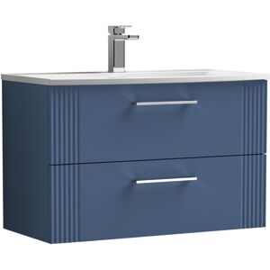 Balterley - Retro 2 Drawer Wall Hung Vanity Unit with Curved 1 Tap Hole Ceramic Basin - 800mm - Satin Blue Balterley - Retro 2 Drawer Wall Hung Vanity Unit with Curved 1 Tap Hole Ceramic Basin - 800mm - Satin Blue