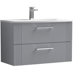 BALTERLEY Partial Fluted 2 Drawer Wall Hung Vanity Unit with 1 Tap Hole Curved Basin- 800mm - Satin Grey BALTERLEY Partial Fluted 2 Drawer Wall Hung Vanity Unit with 1 Tap Hole Curved Basin- 800mm - Satin Grey