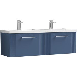 Balterley - Retro 2 Drawer Wall Hung Vanity Unit with Double Polymarble Basin - 1200mm - Satin Blue Balterley - Retro 2 Drawer Wall Hung Vanity Unit with Double Polymarble Basin - 1200mm - Satin Blue