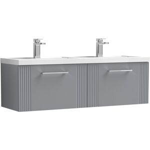 Balterley - Retro 2 Drawer Wall Hung Vanity Unit with Double Polymarble Basin - 1200mm - Satin Grey Balterley - Retro 2 Drawer Wall Hung Vanity Unit with Double Polymarble Basin - 1200mm - Satin Grey