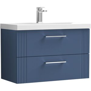 Retro 2 Drawer Wall Hung Vanity Unit with Mid-Edge 1 Tap Hole Ceramic Basin - 800mm - Satin Blue Balterley Retro 2 Drawer Wall Hung Vanity Unit with Mid-Edge 1 Tap Hole Ceramic Basin - 800mm - Satin Blue Balterley