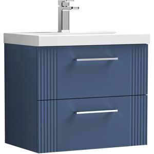 Retro 2 Drawer Wall Hung Vanity Unit with Mid-Edge 1 Tap Hole Ceramic Basin - 600mm - Satin Blue Balterley Retro 2 Drawer Wall Hung Vanity Unit with Mid-Edge 1 Tap Hole Ceramic Basin - 600mm - Satin Blue Balterley