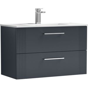 Retro 2 Drawer Wall Hung Vanity Unit with Minimalist 1 Tap Hole Ceramic Basin - 800mm - Satin Soft Black Balterley Retro 2 Drawer Wall Hung Vanity Unit with Minimalist 1 Tap Hole Ceramic Basin - 800mm - Satin Soft Black Balterley