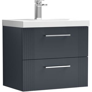 Retro 2 Drawer Wall Hung Vanity Unit with Thin-Edge 1 Tap Hole Ceramic Basin - 600mm - Satin Dark Grey Balterley Retro 2 Drawer Wall Hung Vanity Unit with Thin-Edge 1 Tap Hole Ceramic Basin - 600mm - Satin Dark Grey Balterley