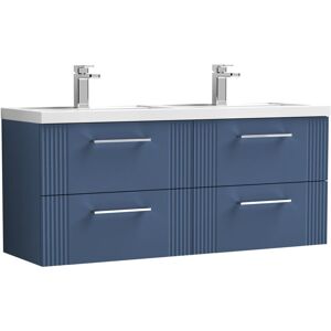 Balterley - Retro 4 Drawer Wall Hung Vanity Unit with Double Polymarble Basin - 1200mm - Satin Blue Balterley - Retro 4 Drawer Wall Hung Vanity Unit with Double Polymarble Basin - 1200mm - Satin Blue