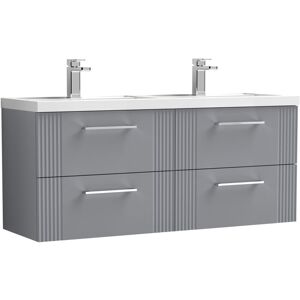 Balterley - Retro 4 Drawer Wall Hung Vanity Unit with Double Polymarble Basin - 1200mm - Satin Grey Balterley - Retro 4 Drawer Wall Hung Vanity Unit with Double Polymarble Basin - 1200mm - Satin Grey