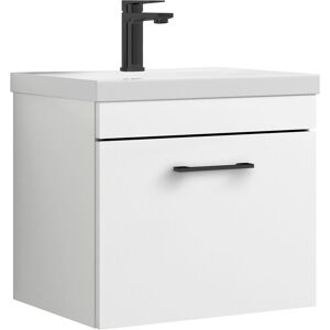Rio 1 Drawer Wall Hung Vanity Basin Unit - 500mm - Gloss White with Square Black d Handle (Tap Not Included) Balterley Rio 1 Drawer Wall Hung Vanity Basin Unit - 500mm - Gloss White with Square Black d Handle (Tap Not Included) Balterley