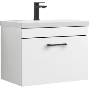 Balterley - Rio 1 Drawer Wall Hung Vanity Basin Unit - 600mm - Gloss White with Square Black d Handle (Tap Not Included) Balterley - Rio 1 Drawer Wall Hung Vanity Basin Unit - 600mm - Gloss White with Square Black d Handle (Tap Not Included)