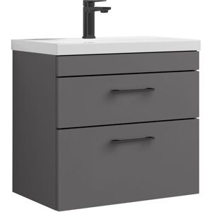 Rio 2 Drawer Wall Hung Vanity Basin Unit - 600mm - Gloss Grey with Square Black d Handles (Tap Not Included) Balterley Rio 2 Drawer Wall Hung Vanity Basin Unit - 600mm - Gloss Grey with Square Black d Handles (Tap Not Included) Balterley