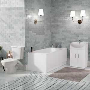 Nes Home - Senore 1700mm Straight Bath, Vanity Basin Unit & Close Coupled Toilet White Nes Home - Senore 1700mm Straight Bath, Vanity Basin Unit & Close Coupled Toilet White